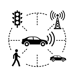 Figure 1: V2X enables direct communication between road users, allowing detection of potential hazards even when they are not yet visible