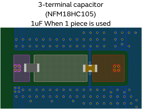 Image of 3-terminal capacitor (NFM18HC105) 1uF When 1 piece is used