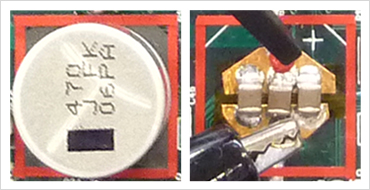 図3 オリジナルのアルミ電解コンデンサと置換えた積層セラミックコンデンサ