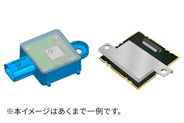 ミリ波レーダーセンサモジュールのイメージ画像。アンテナのデザインはカスタマイズ可能なため、本イメージはあくまで一例です。