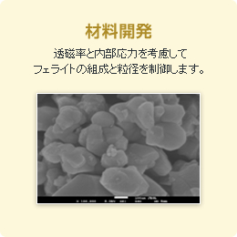 Material Development The composition and particle size of the ferrite is controlled in consideration of the permeability and internal stress.