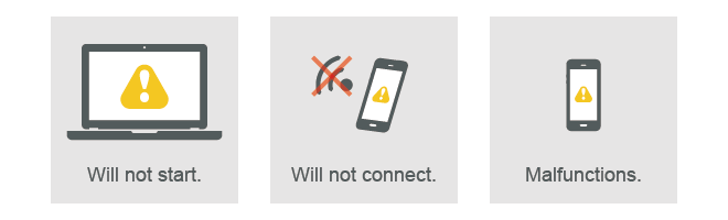Will not start. Will not connect. Malfunctions.